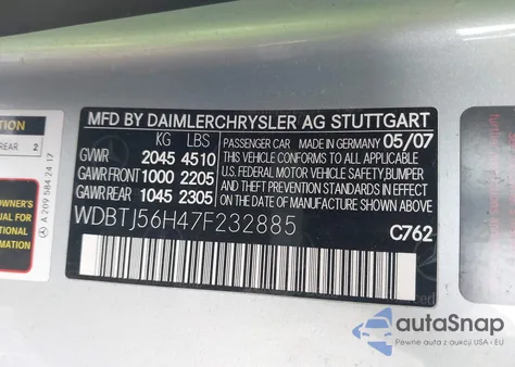 2007 Mercedes-Benz Clk 350 z USA, uszkodzony, nr VIN WDBTJ56H47F232885